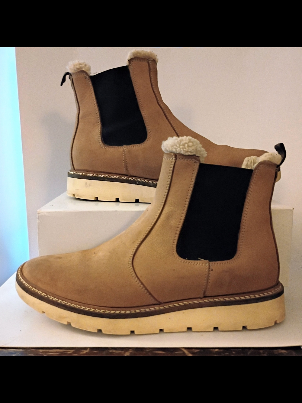 Alpine Design Tan Chelsea Ankle Boots with Black Elastic Panels